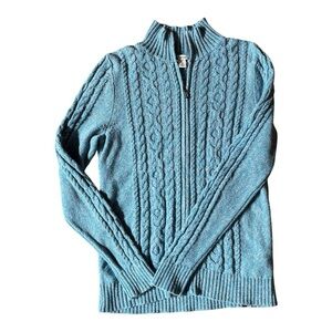 L.L. Bean Blue Cable Knit Full Zip Sweater size M